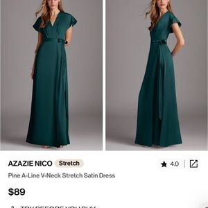 Azazie- Satin Bridesmaid dress- color:pine